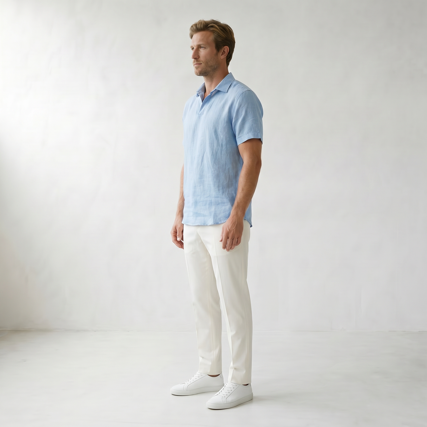 Sundrel Cedric Breathable Linen Polo Shirt - 03 model side light-blue