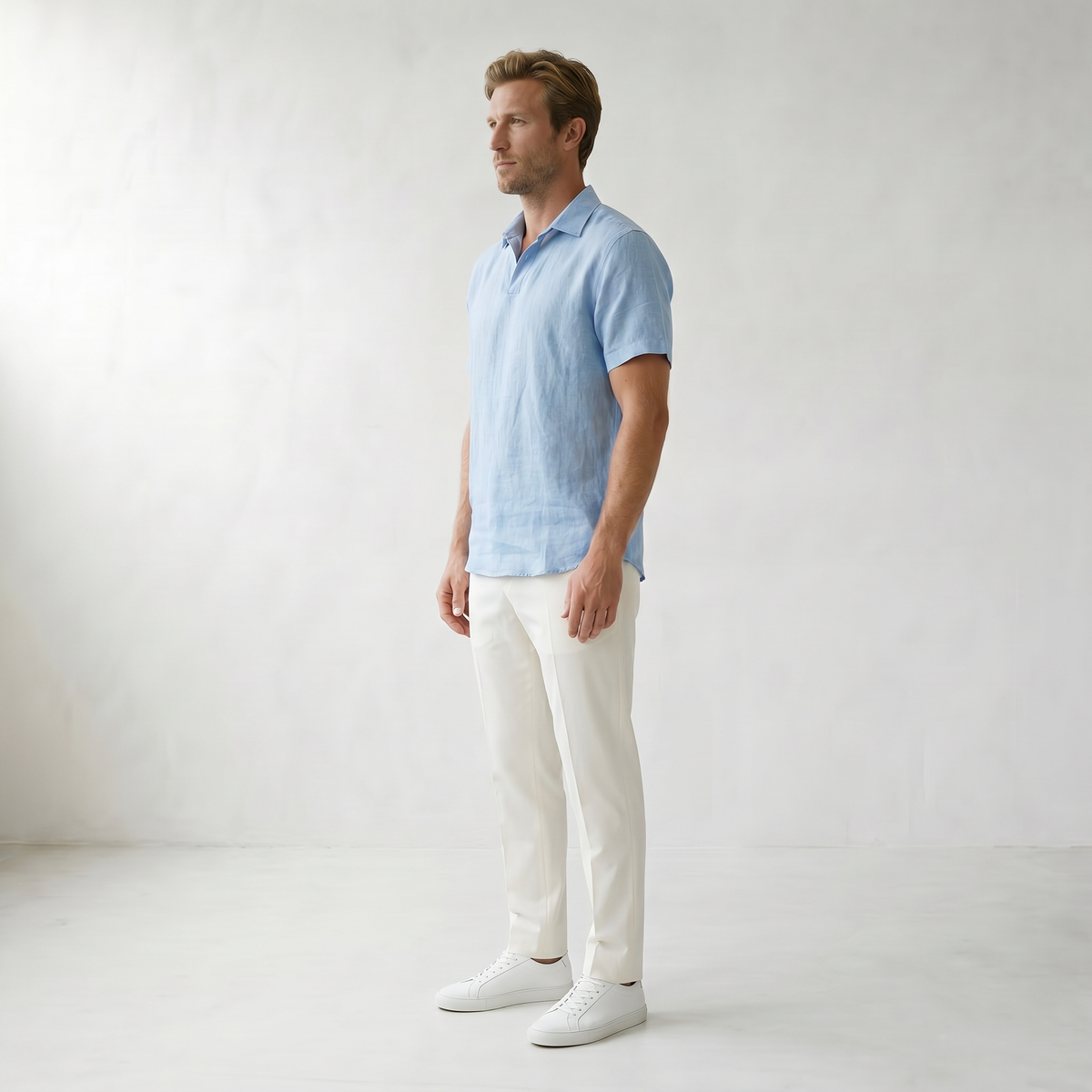 Sundrel Cedric Breathable Linen Polo Shirt - 03 model side light-blue