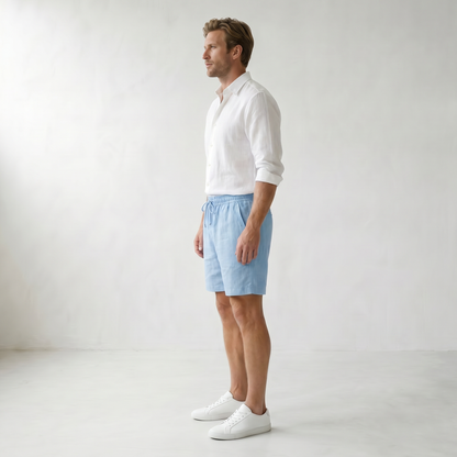 Sundrel Embry Linen Drawstring Shorts - 03 model side light-blue