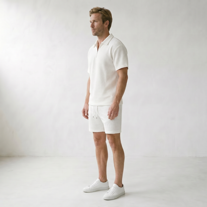 Sundrel Gerald Half-Zip Polo Shorts Set - 03 model side white