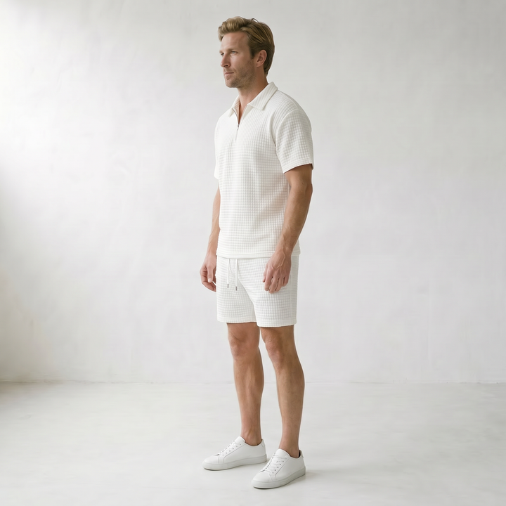 Sundrel Gerald Half-Zip Polo Shorts Set - 03 model side white