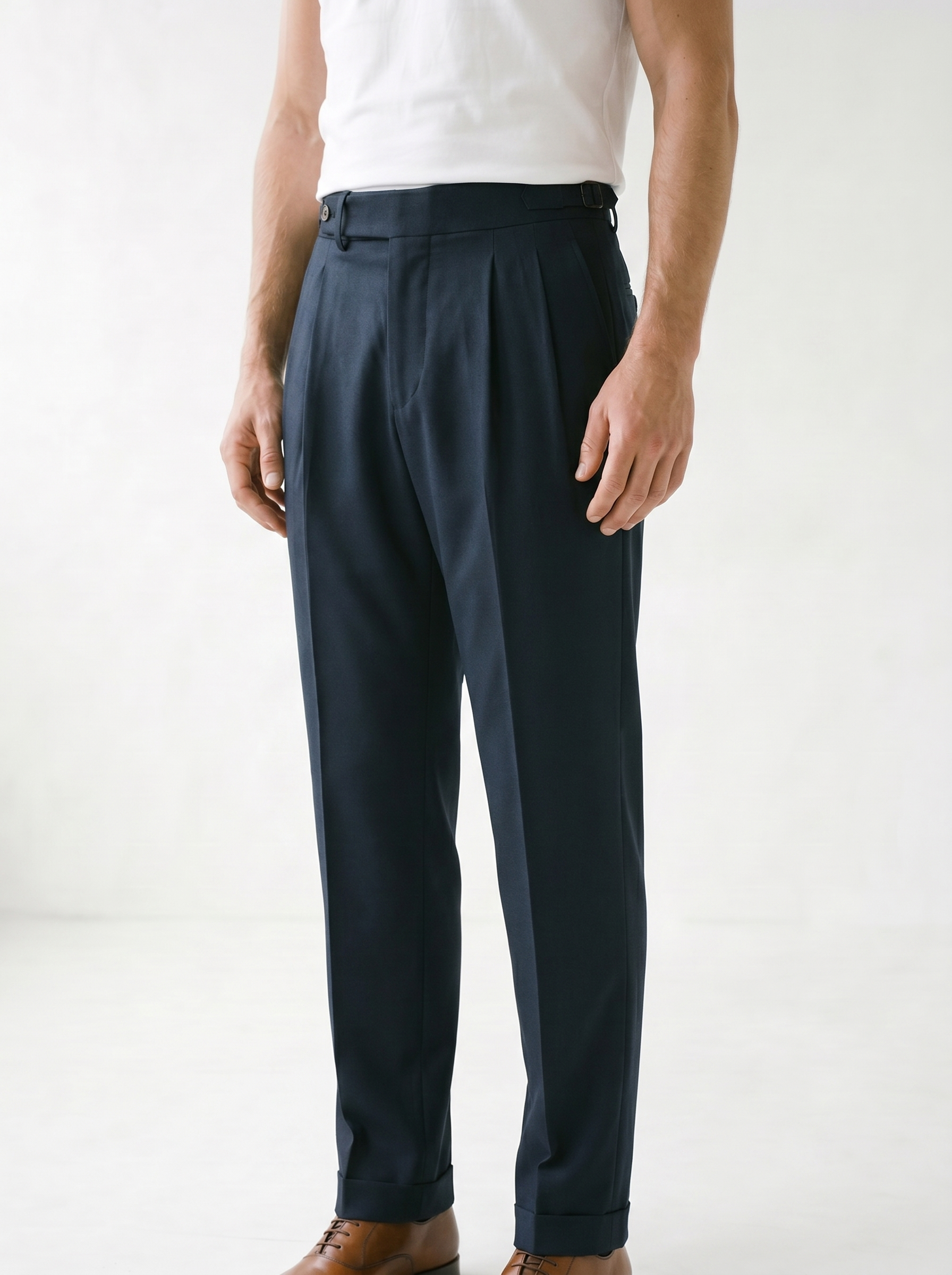 Vittorio Classic Fit Pleated Trousers - model 03_model_three_quarter_pose_navy