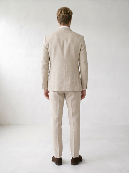 Sundrel master workflow Linen-Blend Wedding Suit Set - 03_suit_beige_model_back