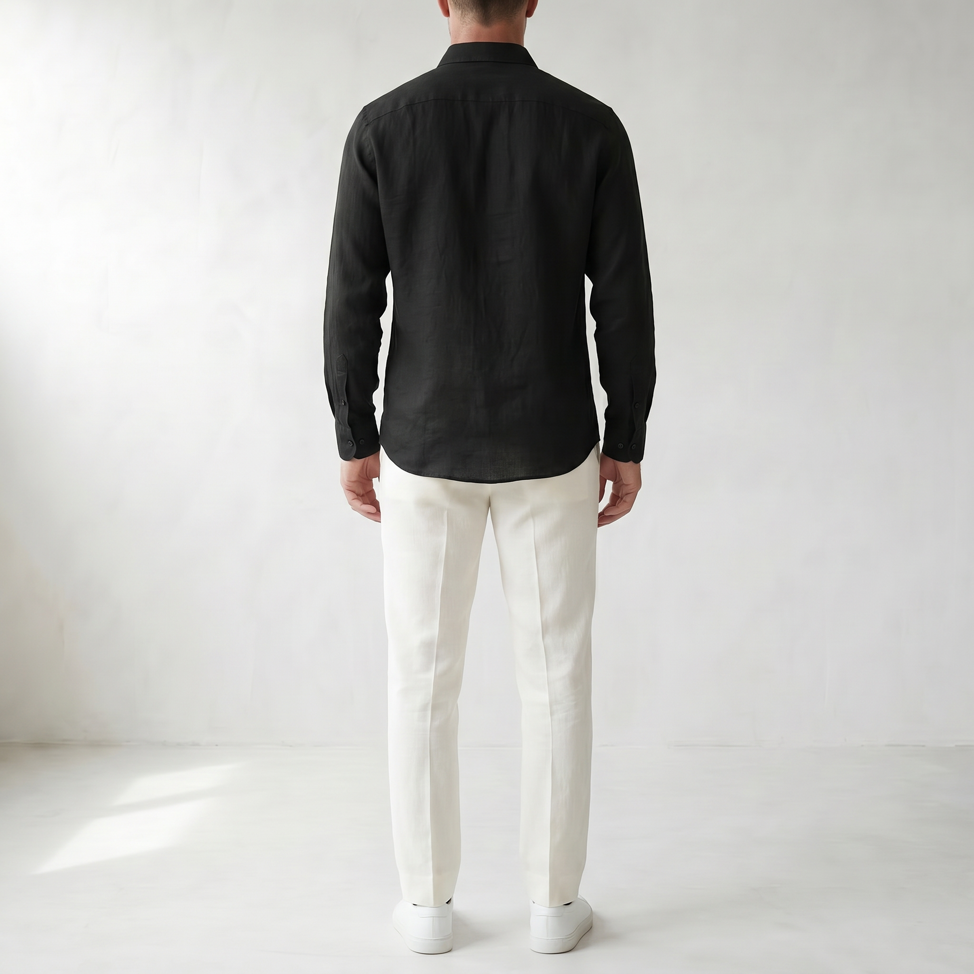 Sundrel Aden Linen Button-Down Shirt - 04 model back black
