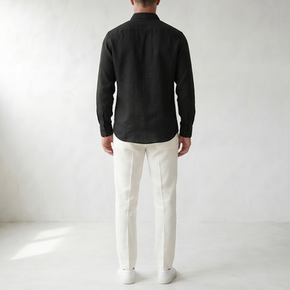 Sundrel Aden Linen Button-Down Shirt - 04 model back black