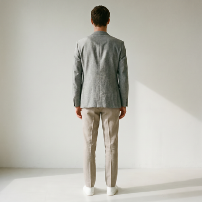 Sundrel Dino Single-Breasted Cotton-Linen Blazer - 04 model back gray