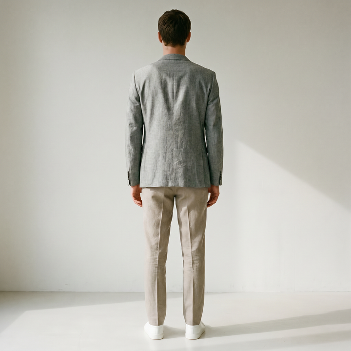 Sundrel Dino Single-Breasted Cotton-Linen Blazer - 04 model back gray