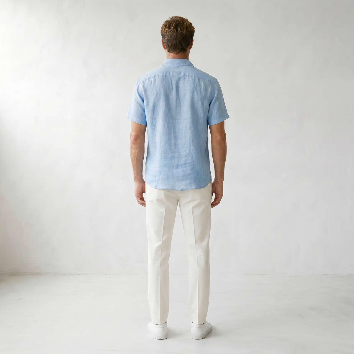 Sundrel Cedric Breathable Linen Polo Shirt - 04 model back light-blue