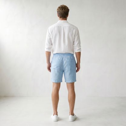 Sundrel Embry Linen Drawstring Shorts - 04 model back light-blue