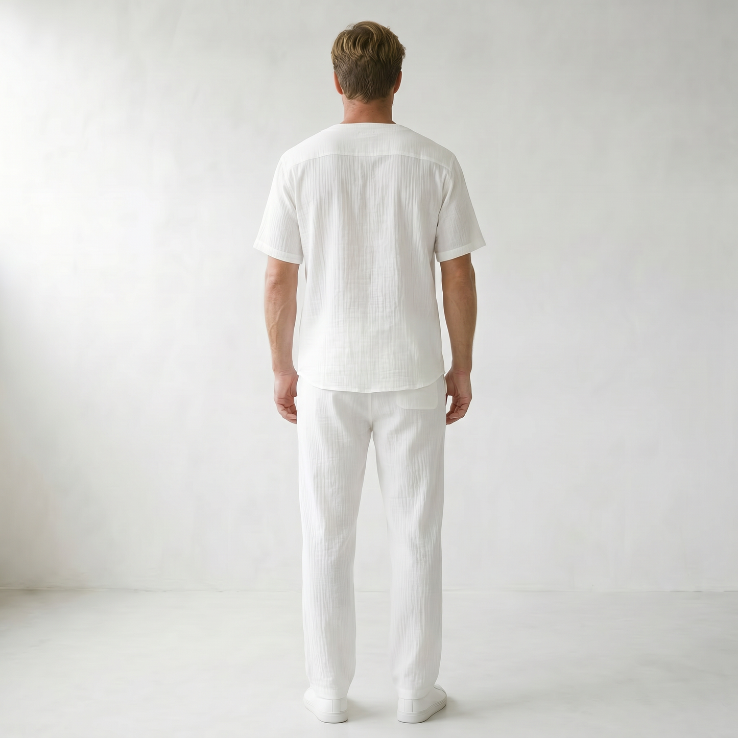 Sundrel Arnold Cotton-Linen Two-Piece Set - 04 model back white