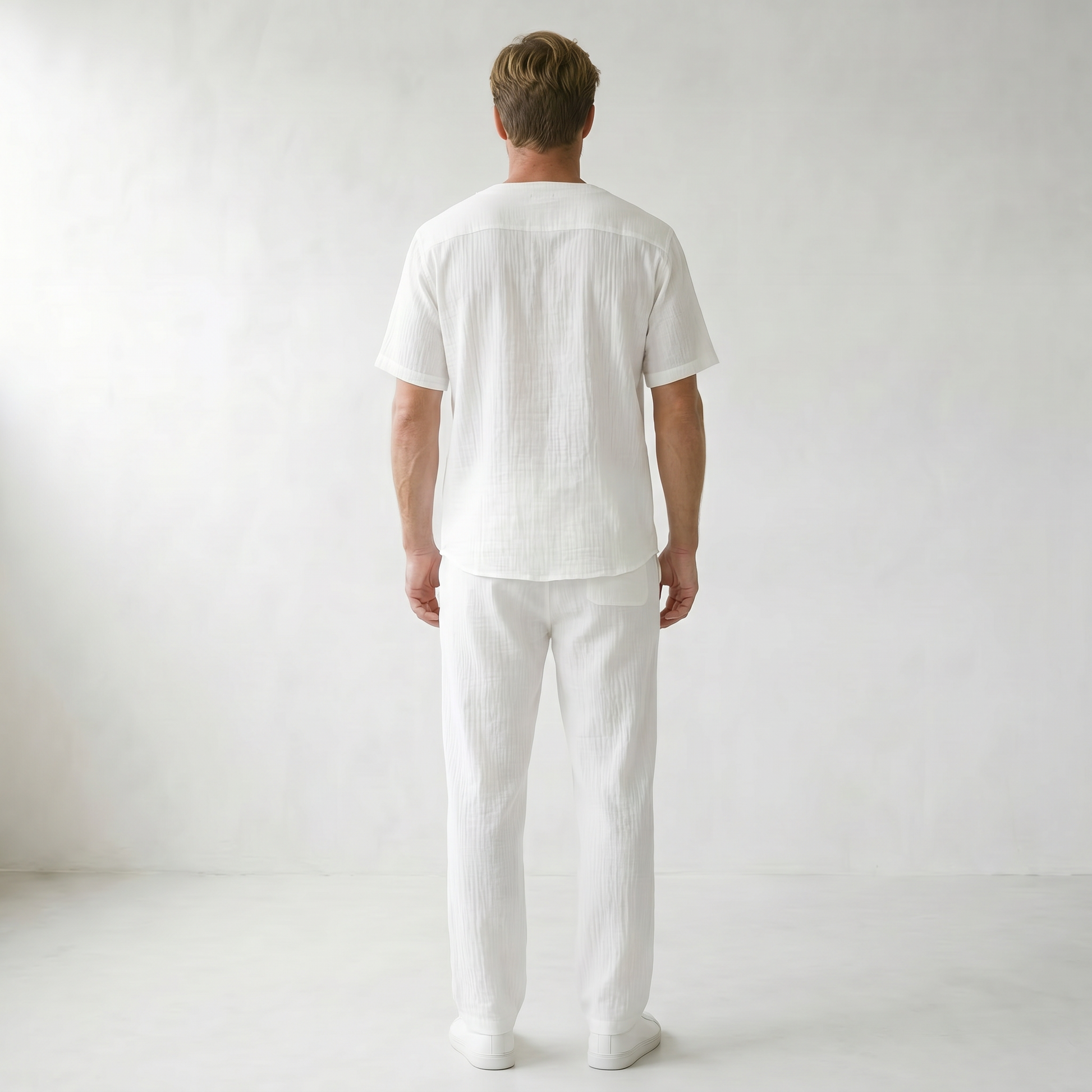 Sundrel Arnold Cotton-Linen Two-Piece Set - 04 model back white
