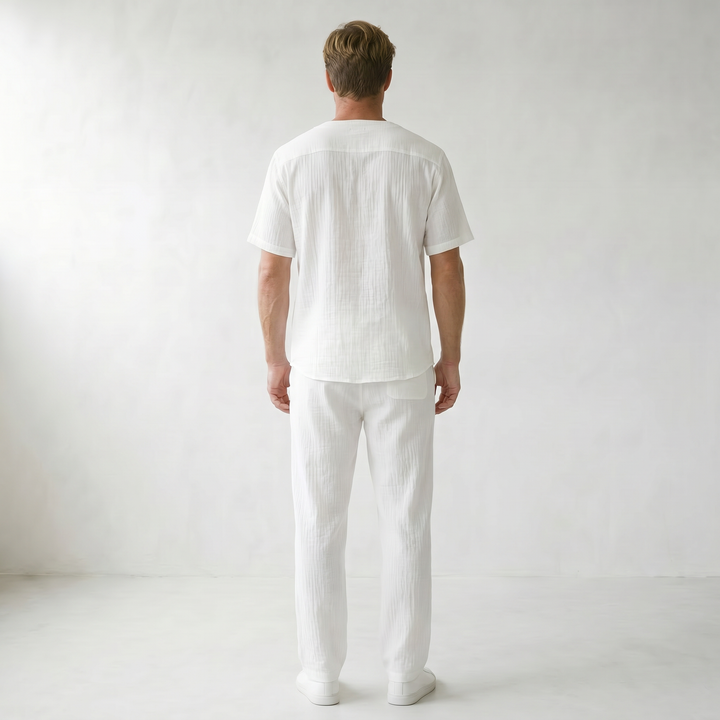 Sundrel Arnold Cotton-Linen Two-Piece Set - 04 model back white