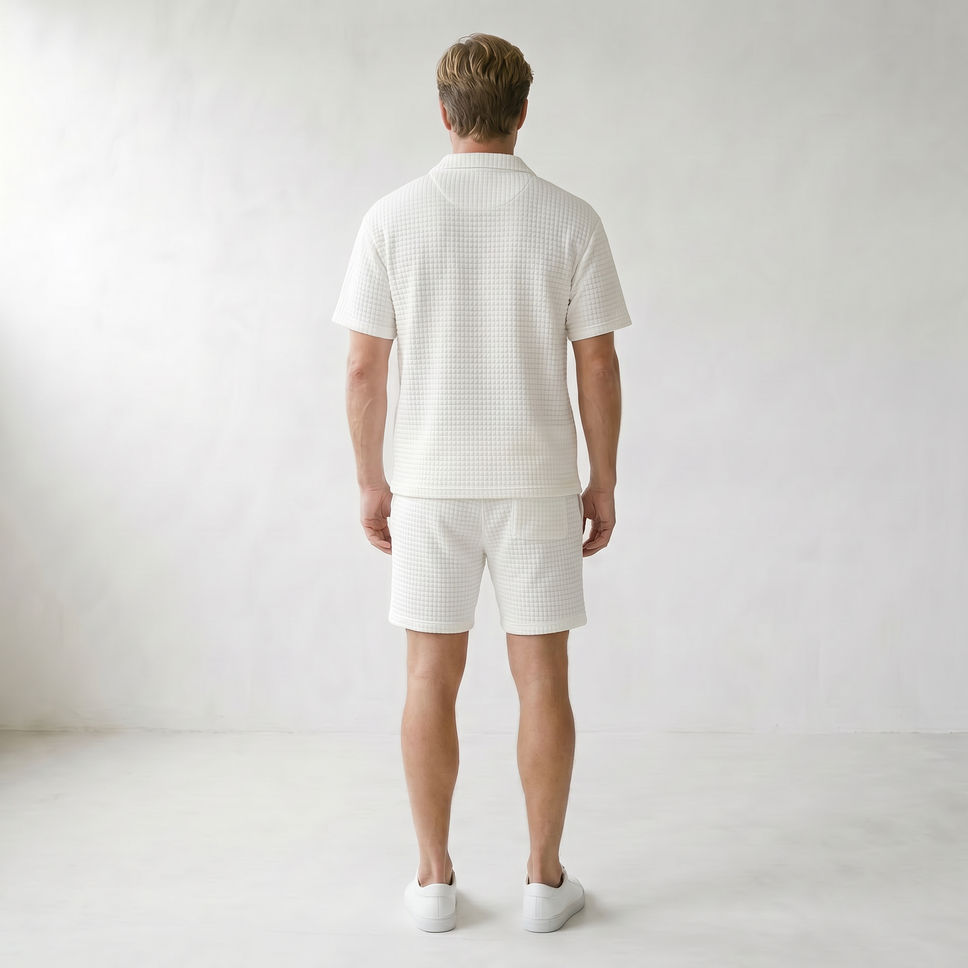 Sundrel Gerald Half-Zip Polo Shorts Set - 04 model back white