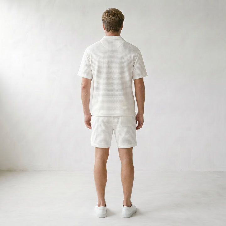 Sundrel Gerald Half-Zip Polo Shorts Set - 04 model back white