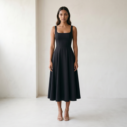 Women’s Dress Sleeveless A-line Flattering Silhouette - 04 model front black main studio