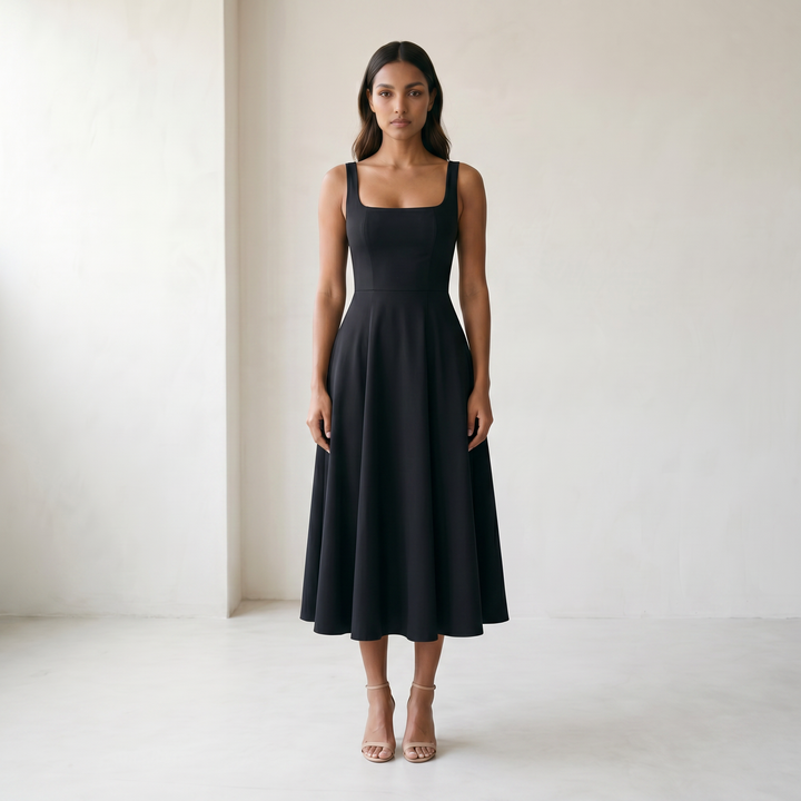 Women’s Dress Sleeveless A-line Flattering Silhouette - 04 model front black main studio