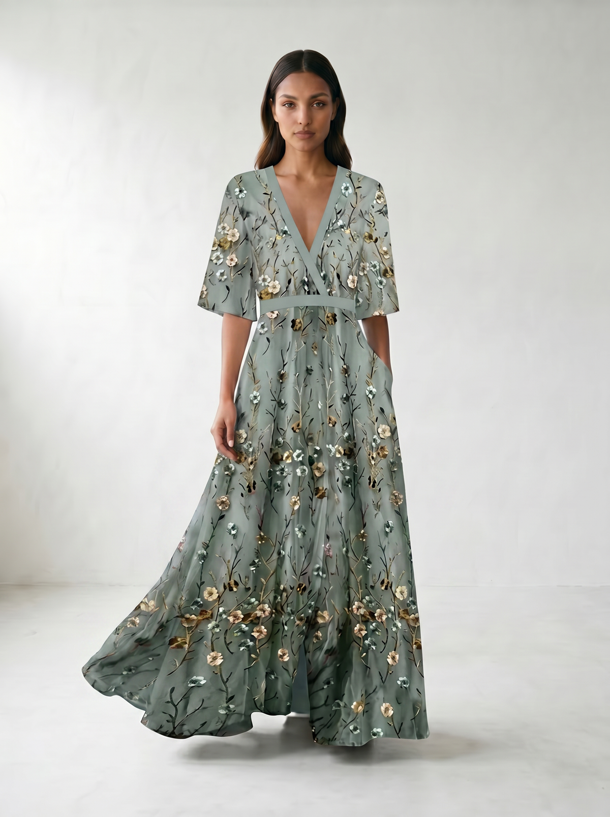 Jill Floral V-Neck Maxi Dress - model 04_model_soft_pose_blue