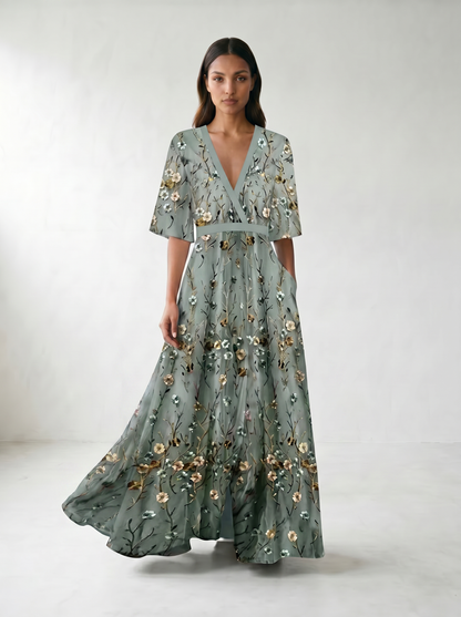 Jill Floral V-Neck Maxi Dress - model 04_model_soft_pose_blue