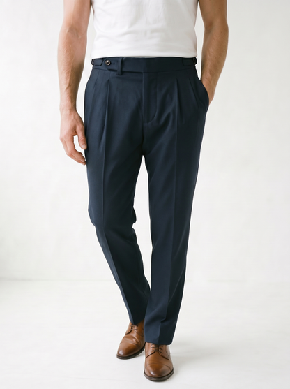Vittorio Classic Fit Pleated Trousers - model 04_model_soft_pose_navy