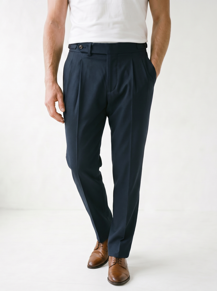 Vittorio Classic Fit Pleated Trousers - model 04_model_soft_pose_navy