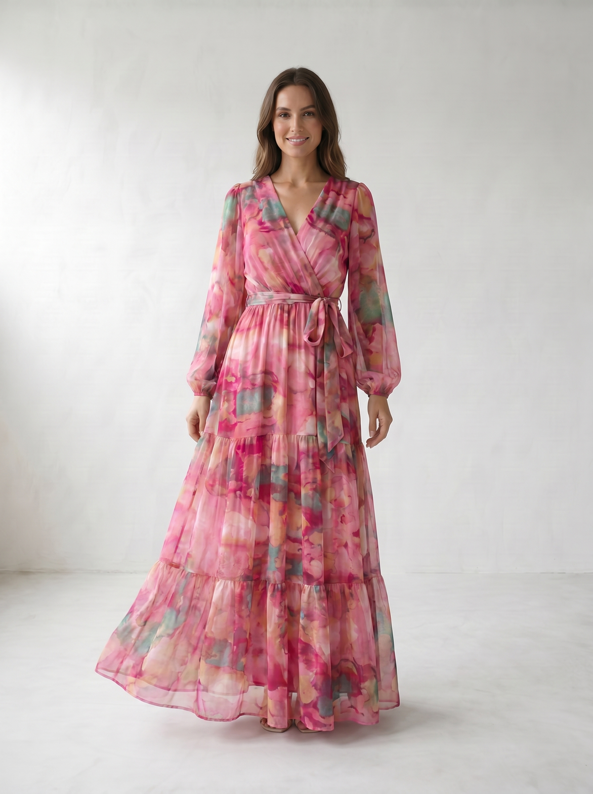 Isadora Watercolor Floral Wrap Maxi Dress