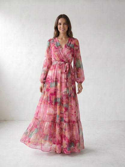 Isadora Watercolor Floral Wrap Maxi Dress