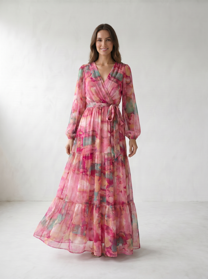 Isadora Watercolor Floral Wrap Maxi Dress