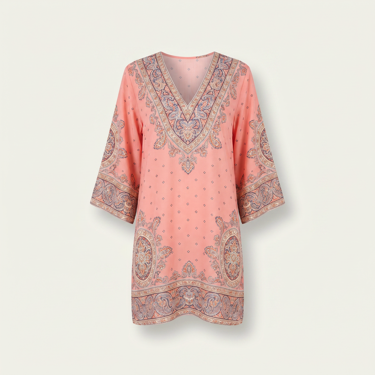 Sienna V-Neck Three-Quarter Sleeve Tunic Dress