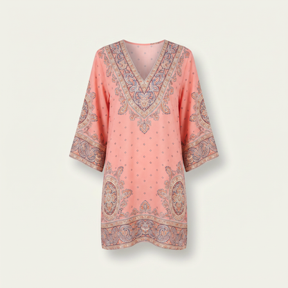 Sienna V-Neck Three-Quarter Sleeve Tunic Dress