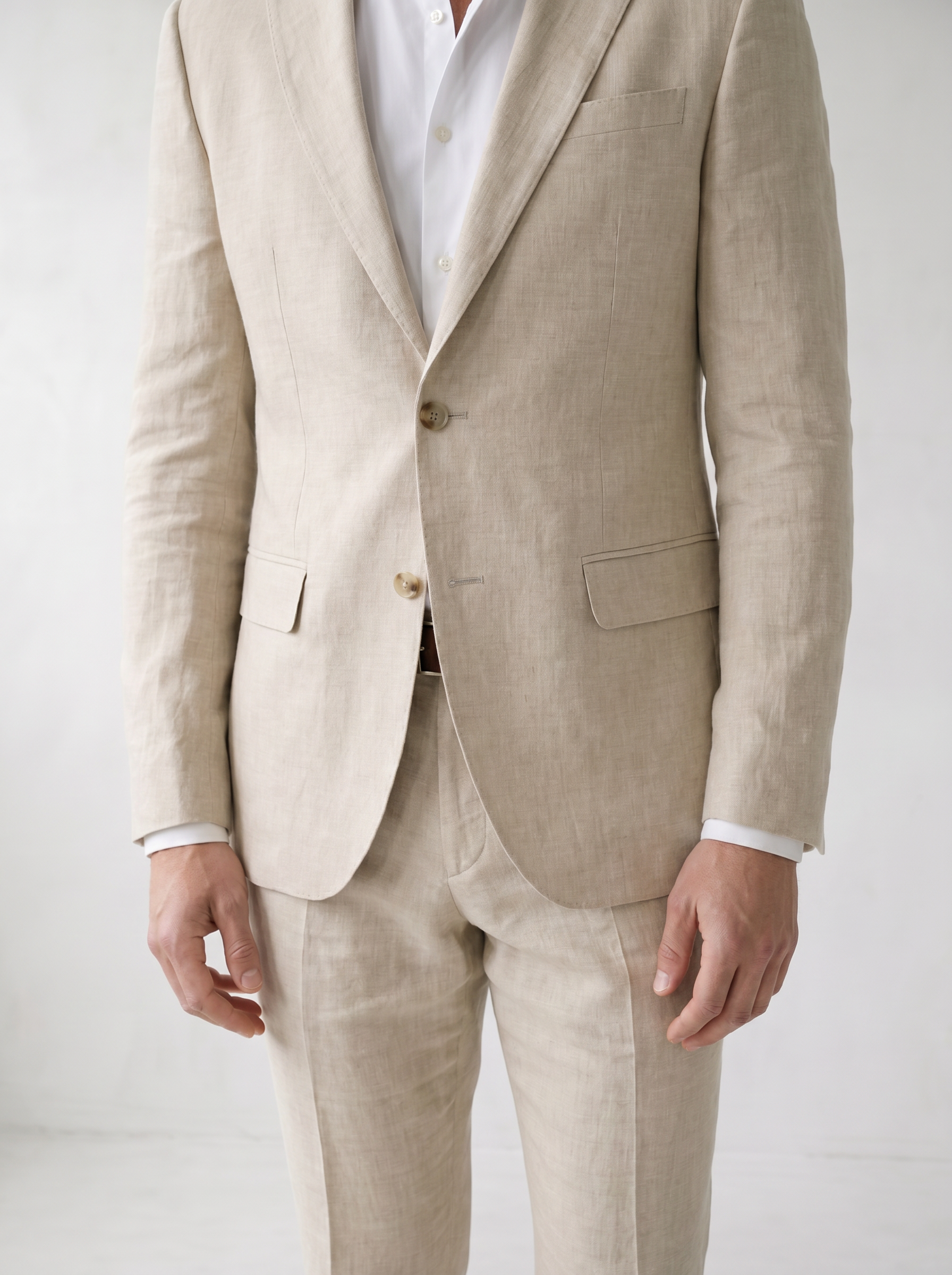 Sundrel master workflow Linen-Blend Wedding Suit Set - 04_suit_beige_model_detail
