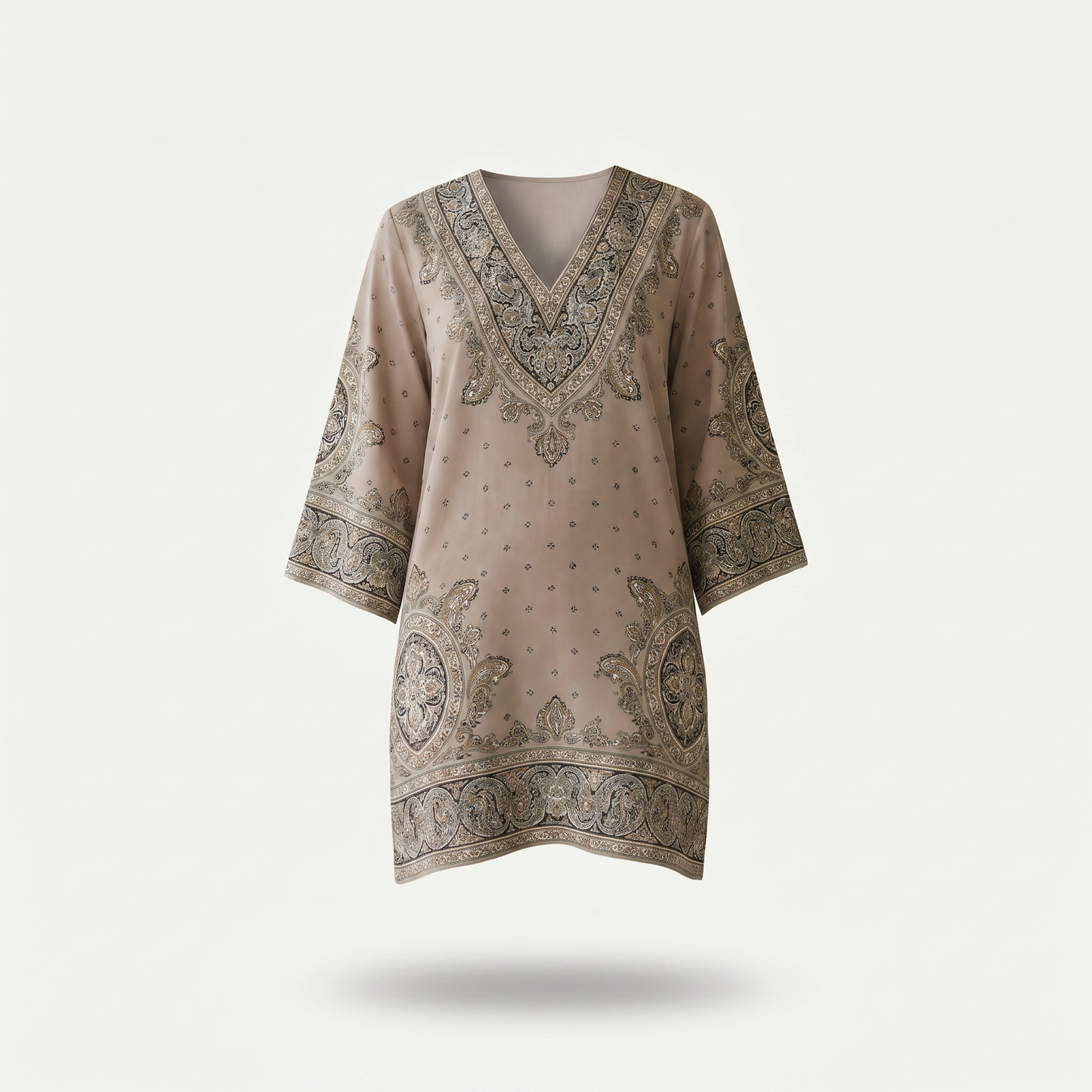 Sienna V-Neck Three-Quarter Sleeve Tunic Dress