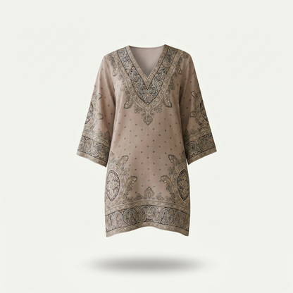 Sienna V-Neck Three-Quarter Sleeve Tunic Dress