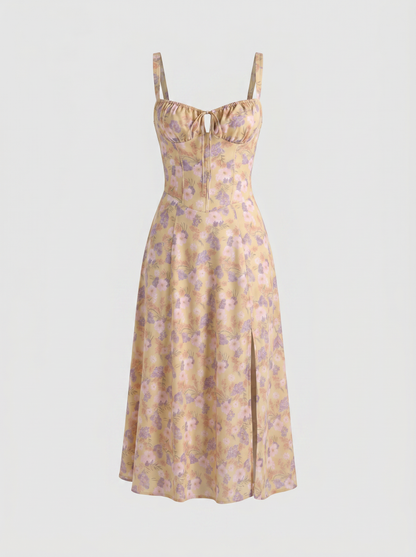 Valentina Floral Corsage Slit Midi Dress