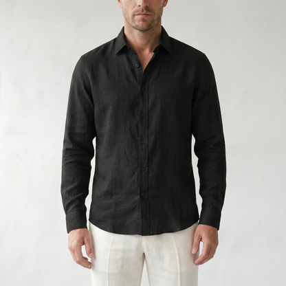 Sundrel Aden Linen Button-Down Shirt - 05 model detail black