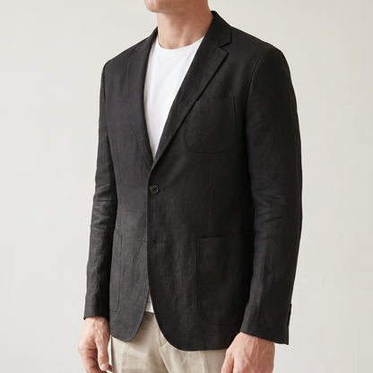 Sundrel Bodhi Lightweight Linen Blazer - 05 model detail black