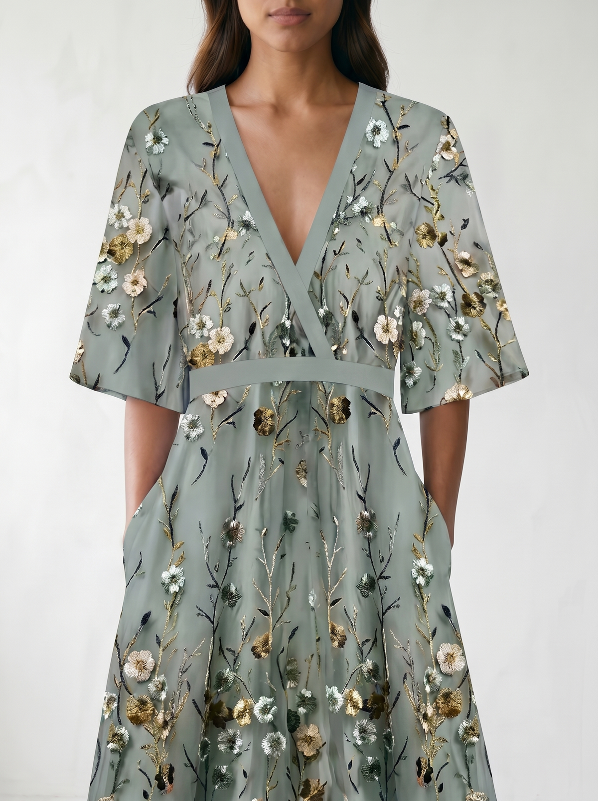 Jill Floral V-Neck Maxi Dress - model 05_model_detail_closeup_blue