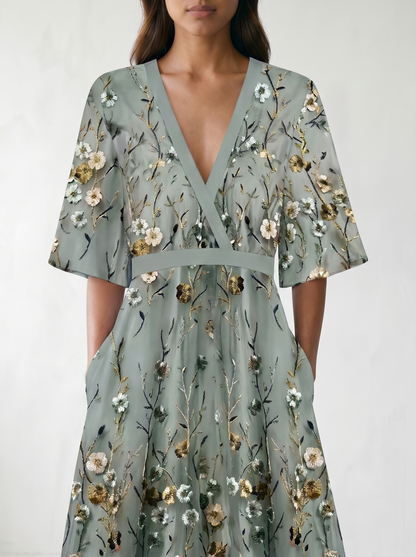 Jill Floral V-Neck Maxi Dress - model 05_model_detail_closeup_blue