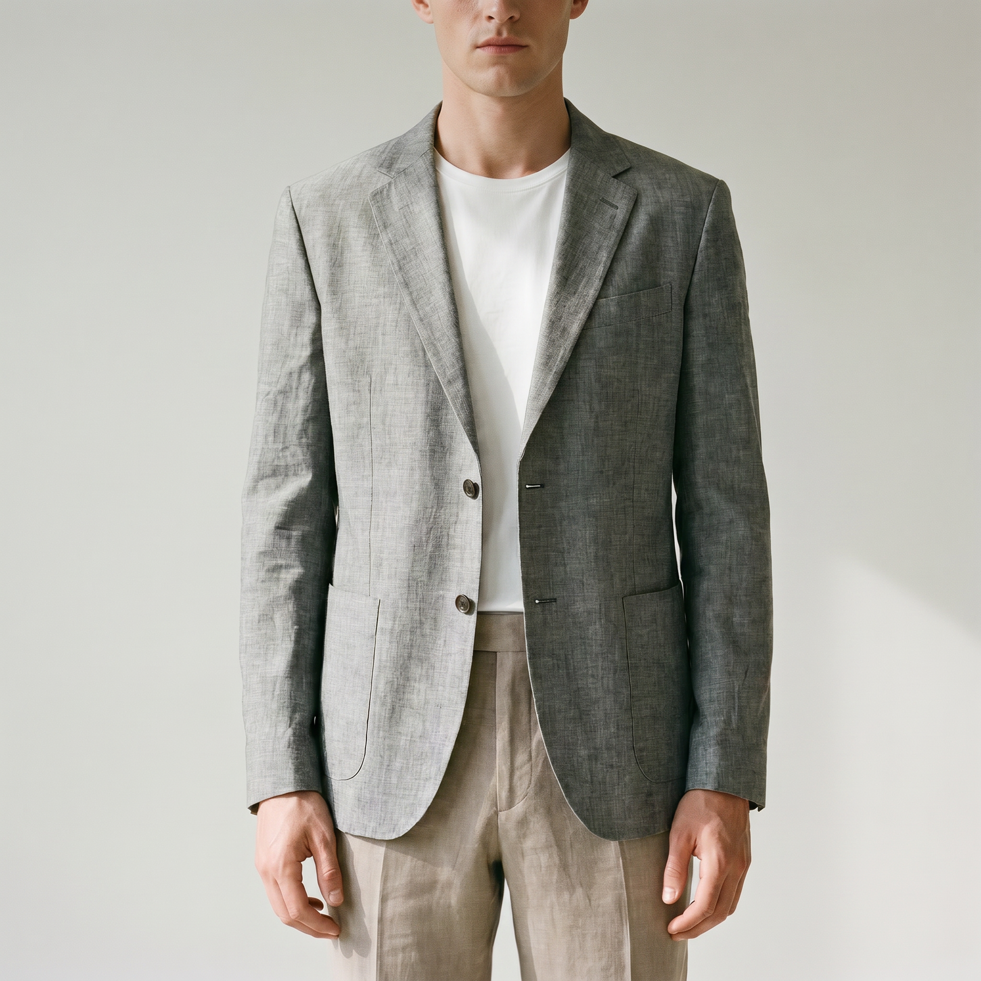 Sundrel Dino Single-Breasted Cotton-Linen Blazer - 05 model detail gray