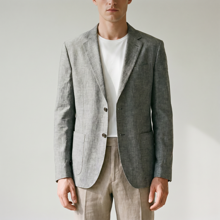 Sundrel Dino Single-Breasted Cotton-Linen Blazer - 05 model detail gray