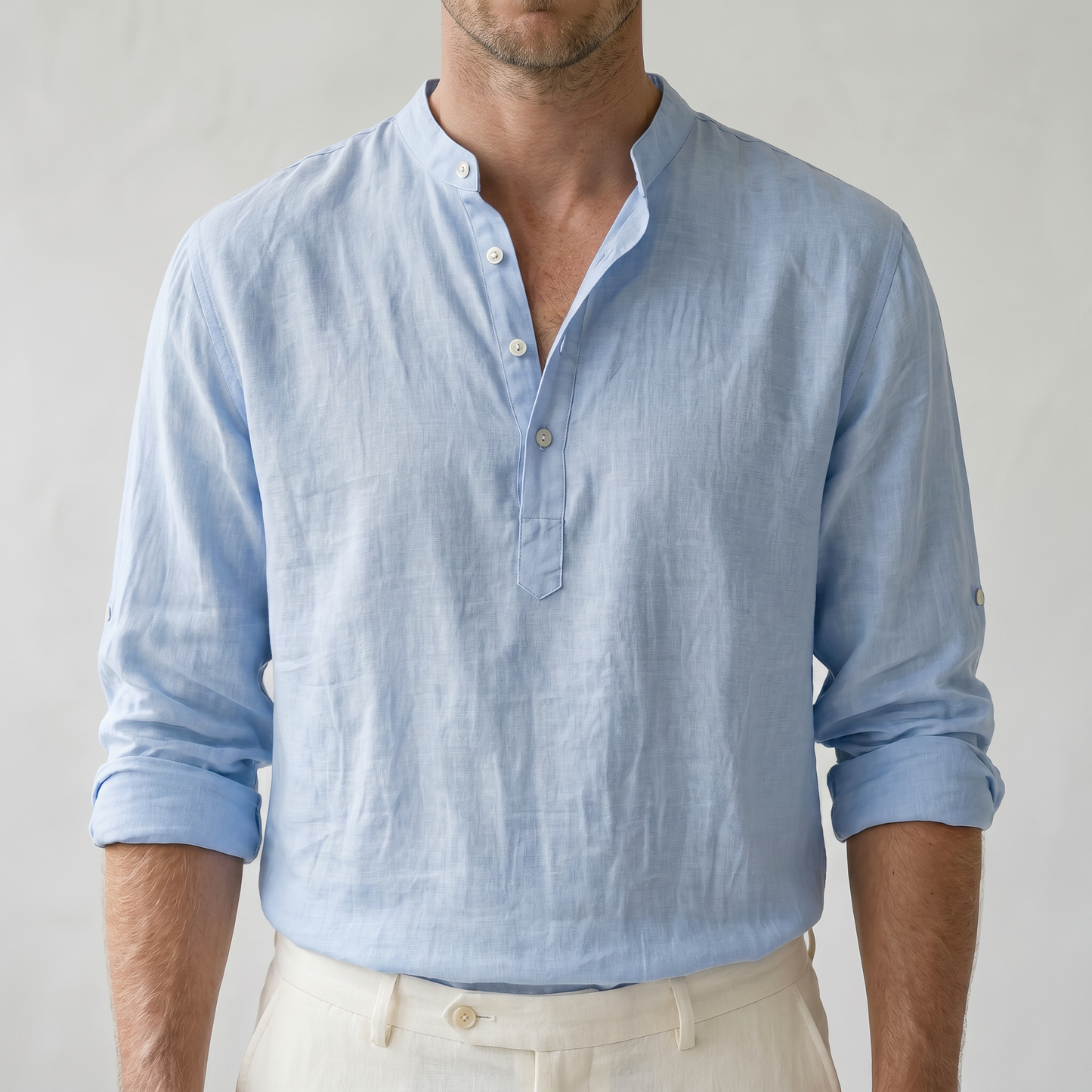 Sundrel Jonas Casual Linen Summer Shirt - 05 model detail light-blue