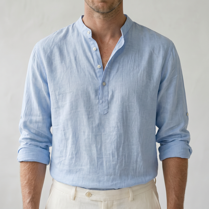Sundrel Jonas Casual Linen Summer Shirt - 05 model detail light-blue