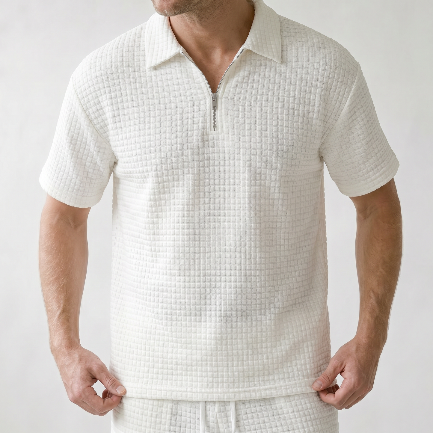 Sundrel Gerald Half-Zip Polo Shorts Set - 05 model detail white