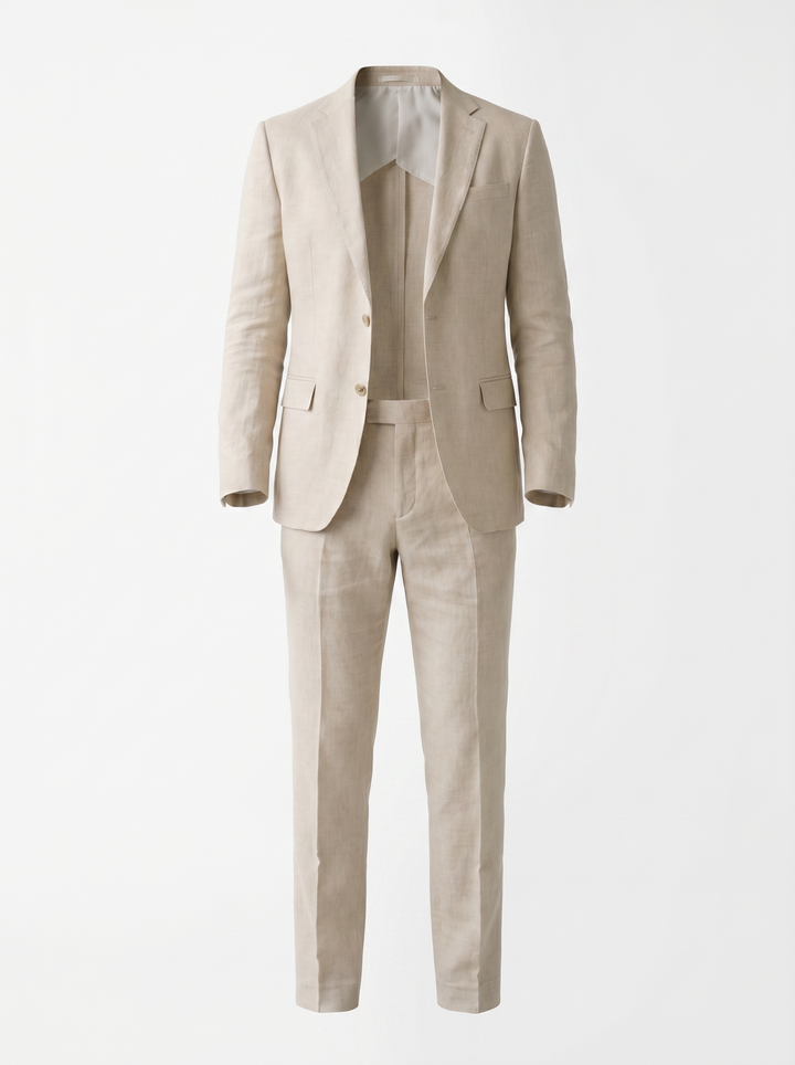 Sundrel master workflow Linen-Blend Wedding Suit Set - 05_suit_beige_mannequin_front_master