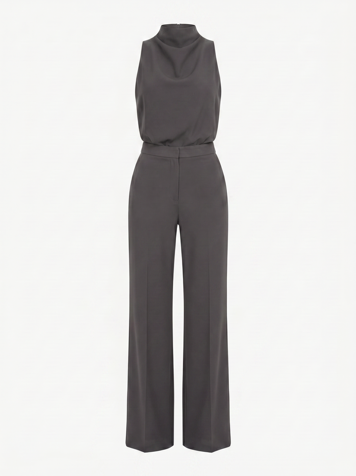 Saphirelle High Neck Wide-Leg Jumpsuit — Dark Gray