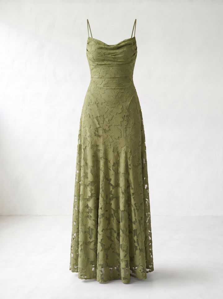 Rosalina Burgundy Lace Cowl Neck Maxi Dress — Green
