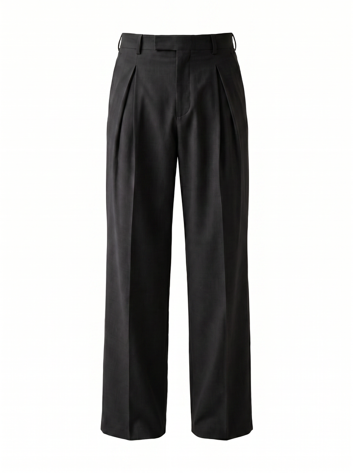 Theo Pleated Wide-Leg Tailored Trousers — Black