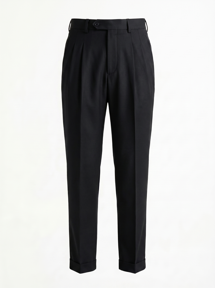 Vittorio Navy Pleated Trousers — Black