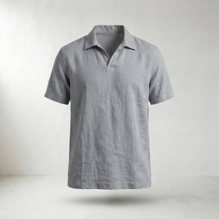 Cedric Linen Popover Polo Shirt — Gray