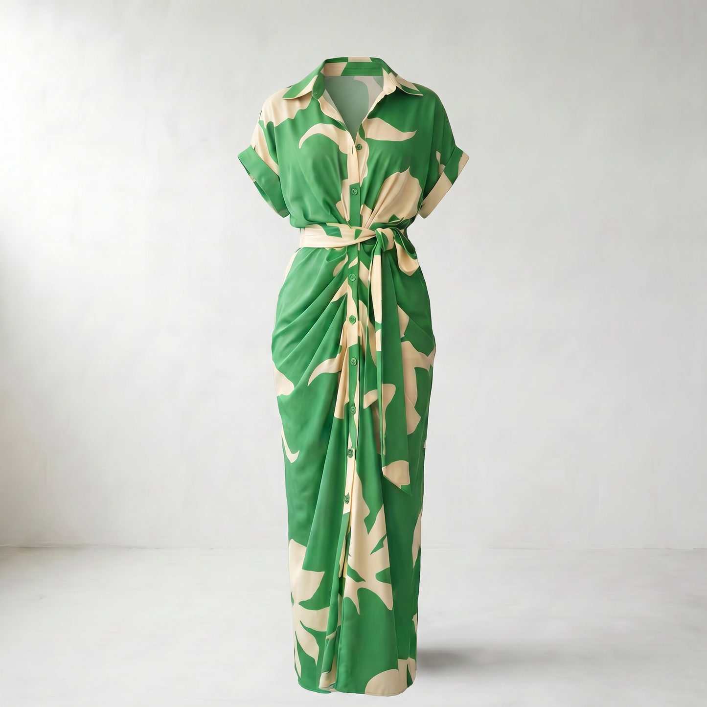 Addison Belted Abstract Maxi Shirt Dress - Green (Almost Sold Out)