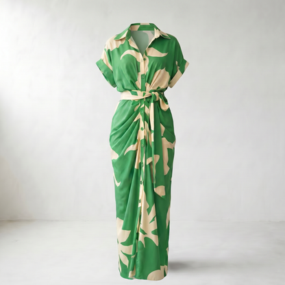 Addison Belted Abstract Maxi Shirt Dress - Green (Almost Sold Out)
